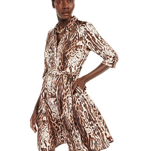 INC International Concepts Leopard-Print Shirtdress size 2 - Picture 1 of 4